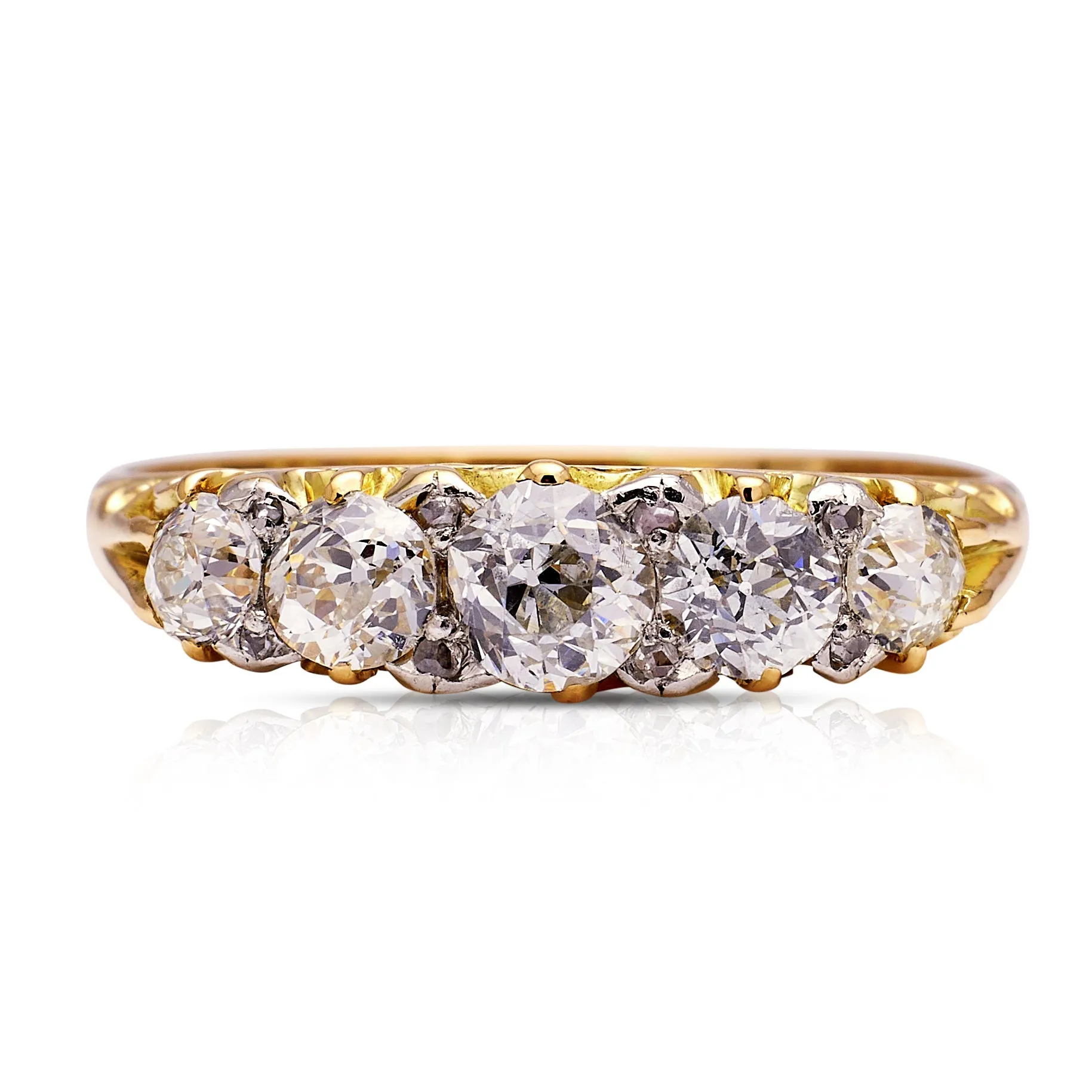 Antique, Victorian five stone diamond ring, yellow gold