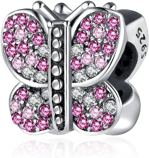 ARTCHARM Sparkling Sparkling Butterfly with Australian Crystals Charm 925 Sterling Silver Bead for European Compatible Brand Bracelet