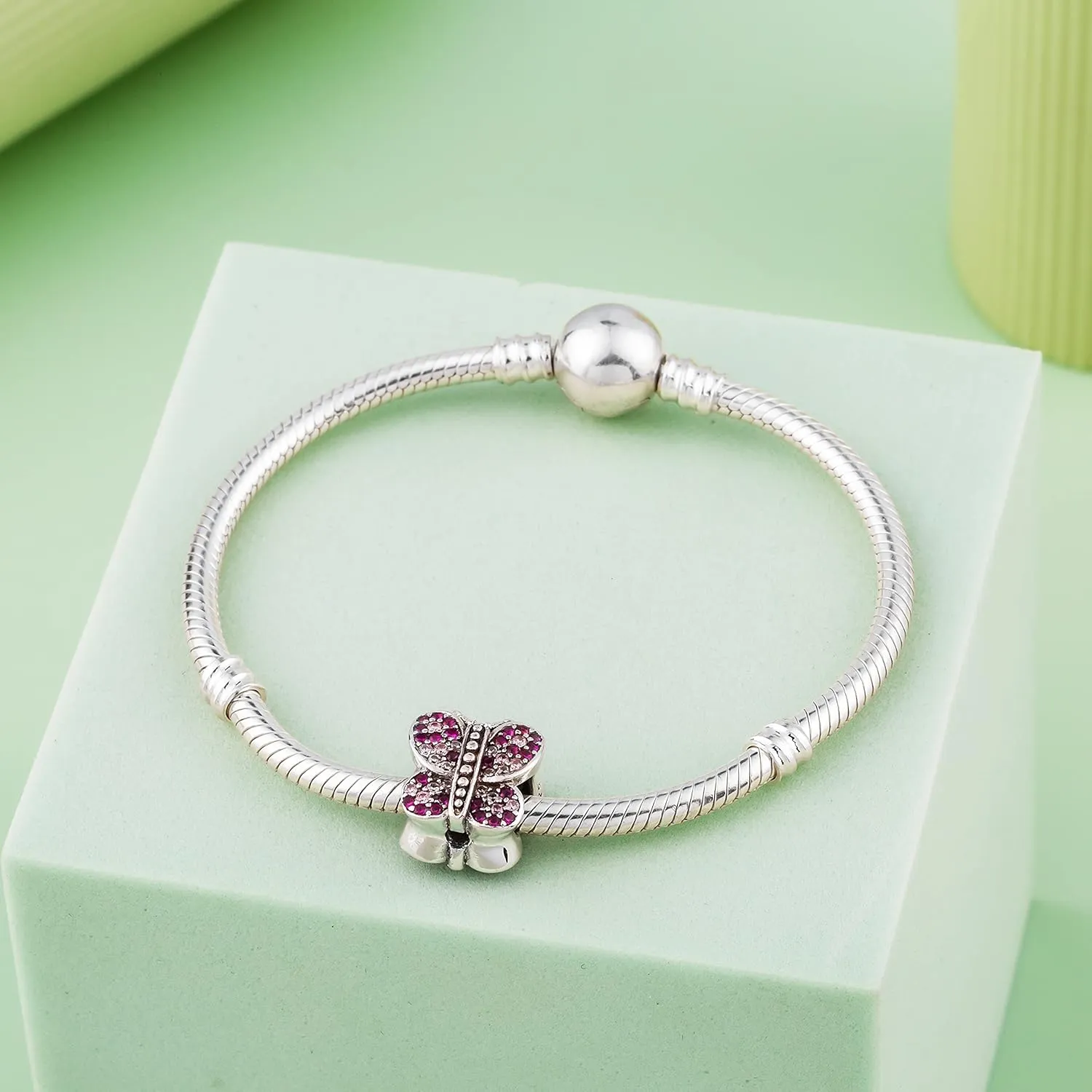 ARTCHARM Sparkling Sparkling Butterfly with Australian Crystals Charm 925 Sterling Silver Bead for European Compatible Brand Bracelet