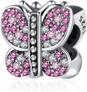 ARTCHARM Sparkling Sparkling Butterfly with Australian Crystals Charm 925 Sterling Silver Bead for European Compatible Brand Bracelet