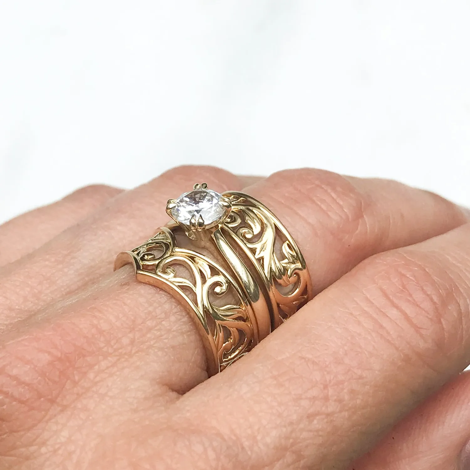 Artisan Filigree Ethical Gold Wishbone Jacket Ring