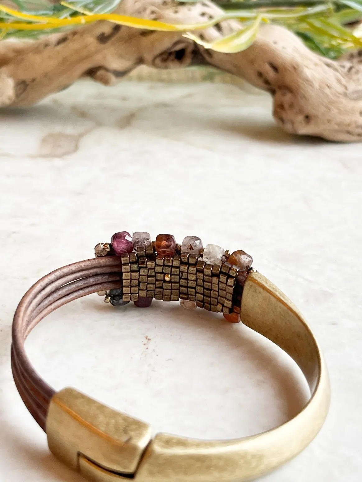 Autumn Spinel Gemstone Cuff Bracelet