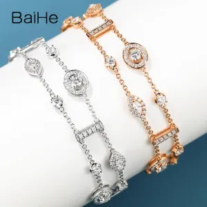 BAIHE Solid 18K White Gold Luxury 1.8ct H/SI Natural Diamond Bracelet Women Gift Trendy Wedding Fine Jewelry pulseras браслеты