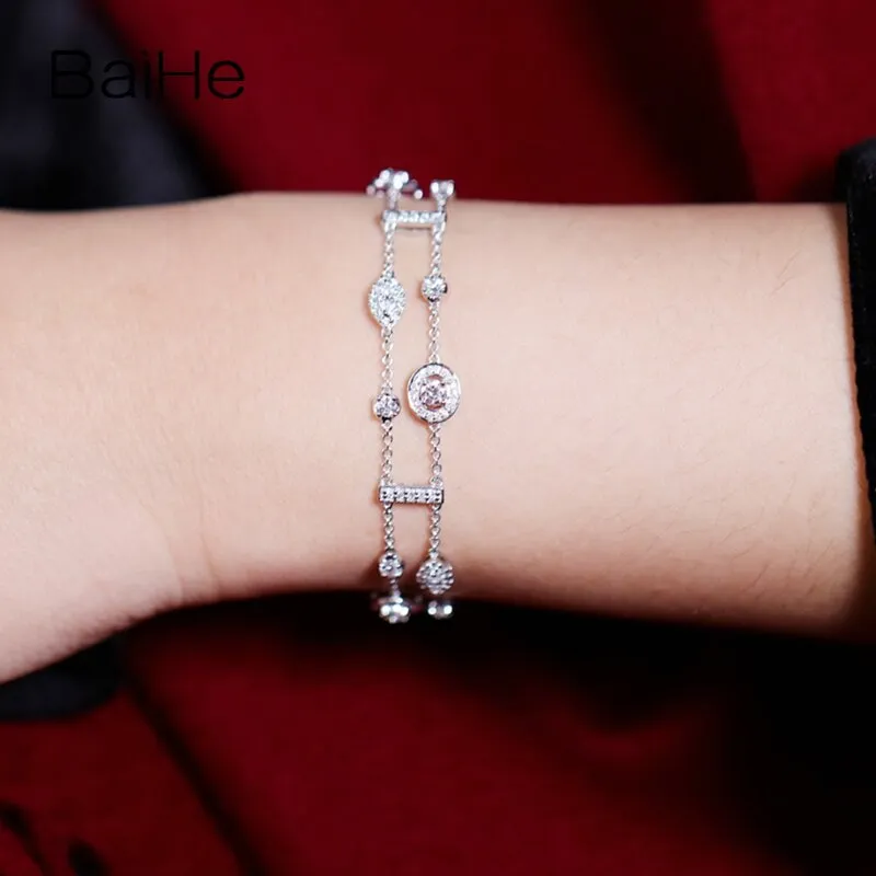 BAIHE Solid 18K White Gold Luxury 1.8ct H/SI Natural Diamond Bracelet Women Gift Trendy Wedding Fine Jewelry pulseras браслеты