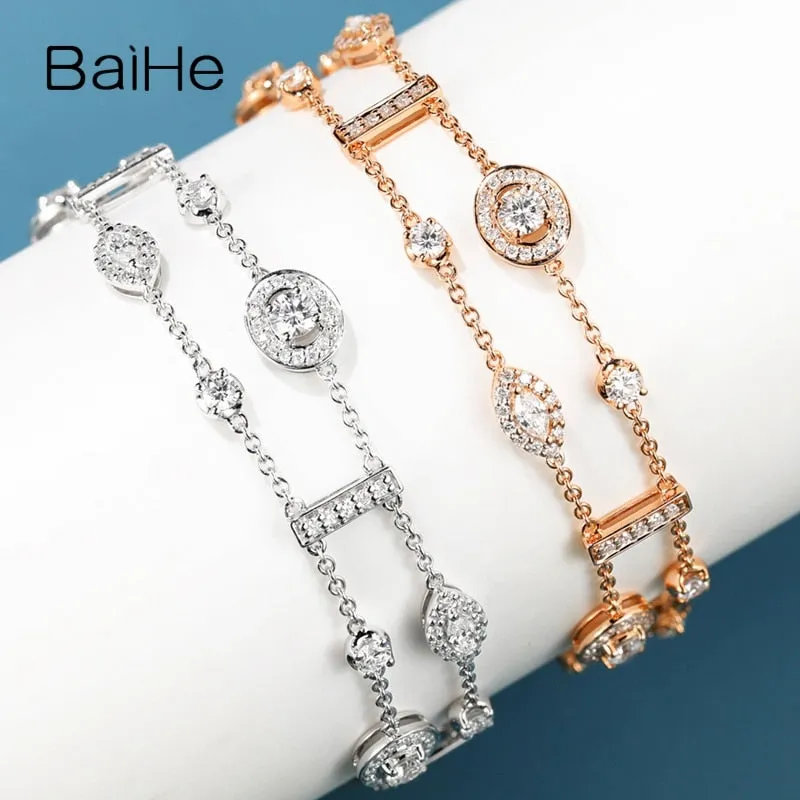 BAIHE Solid 18K White Gold Luxury 1.8ct H/SI Natural Diamond Bracelet Women Gift Trendy Wedding Fine Jewelry pulseras браслеты