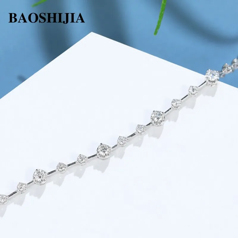 BAOSHIJIA Solid 18k Yellow/White Gold Fashion Natural Diamonds Bracelet for Women Luxury Genuine Custom Jewelry Stylish
