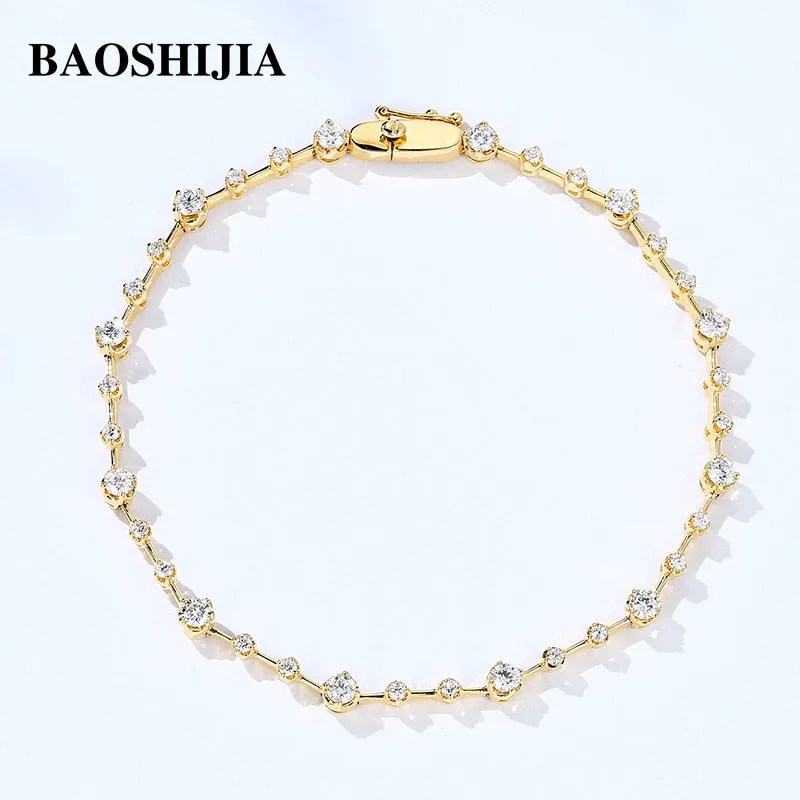 BAOSHIJIA Solid 18k Yellow/White Gold Fashion Natural Diamonds Bracelet for Women Luxury Genuine Custom Jewelry Stylish