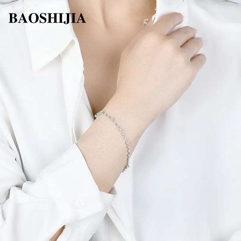 BAOSHIJIA Solid 18k Yellow/White Gold Fashion Natural Diamonds Bracelet for Women Luxury Genuine Custom Jewelry Stylish