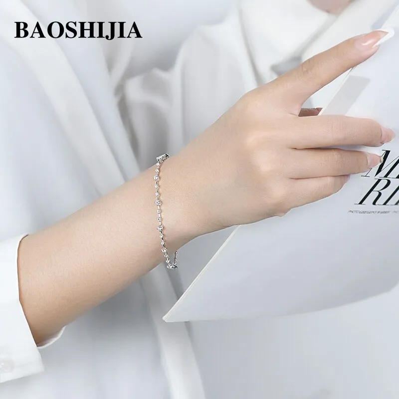 BAOSHIJIA Solid 18k Yellow/White Gold Fashion Natural Diamonds Bracelet for Women Luxury Genuine Custom Jewelry Stylish