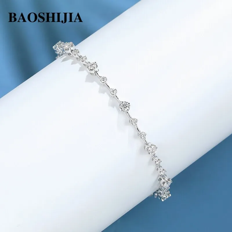 BAOSHIJIA Solid 18k Yellow/White Gold Fashion Natural Diamonds Bracelet for Women Luxury Genuine Custom Jewelry Stylish