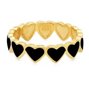 BLACK ENAMEL HEARTS RING, GOLD