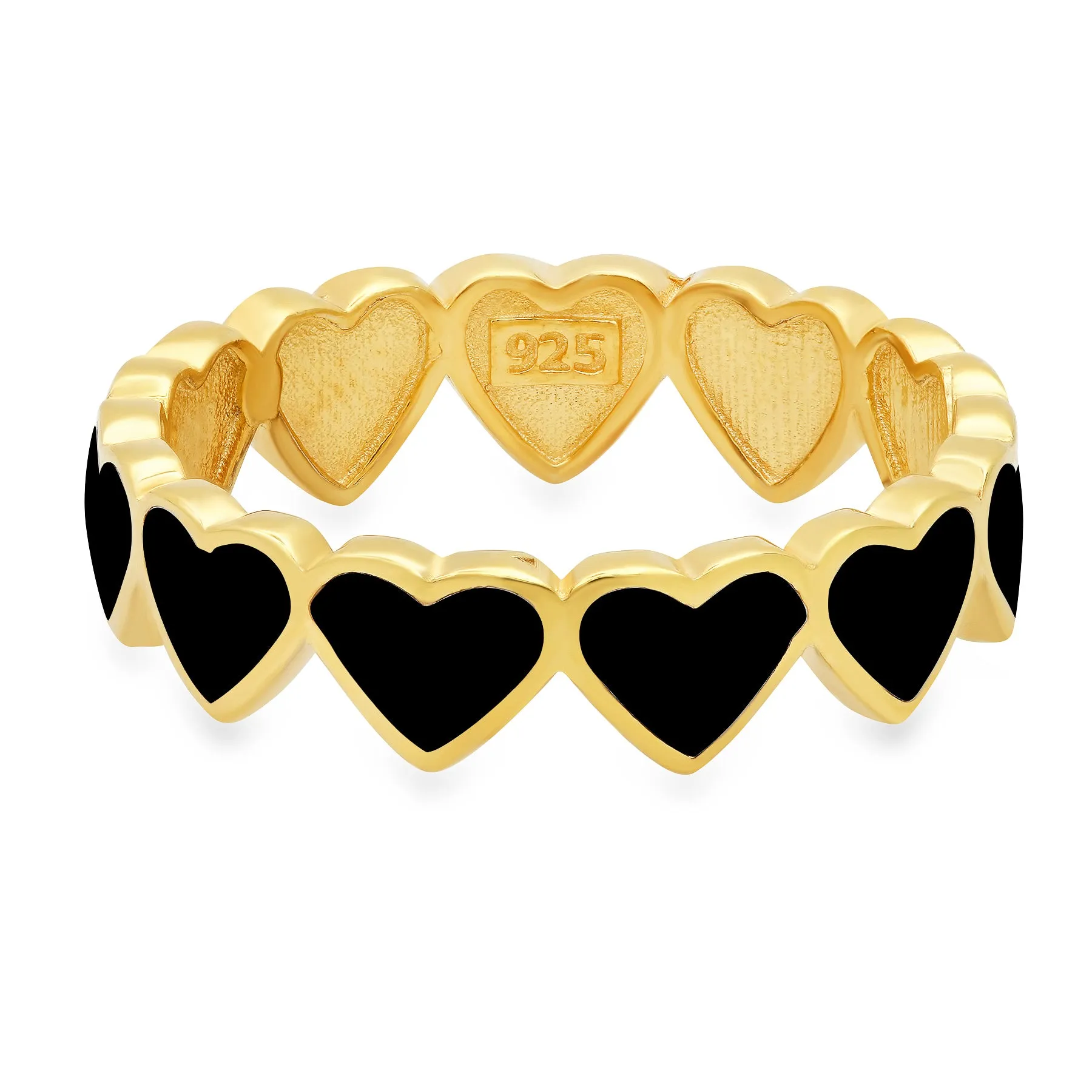BLACK ENAMEL HEARTS RING, GOLD