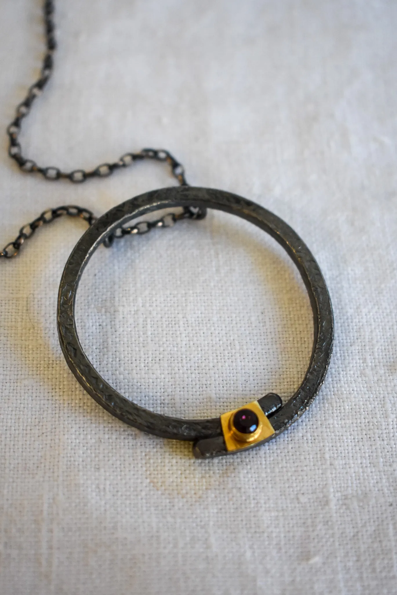 Bob Wyber Silver   22ct Gold set ruby circle necklace