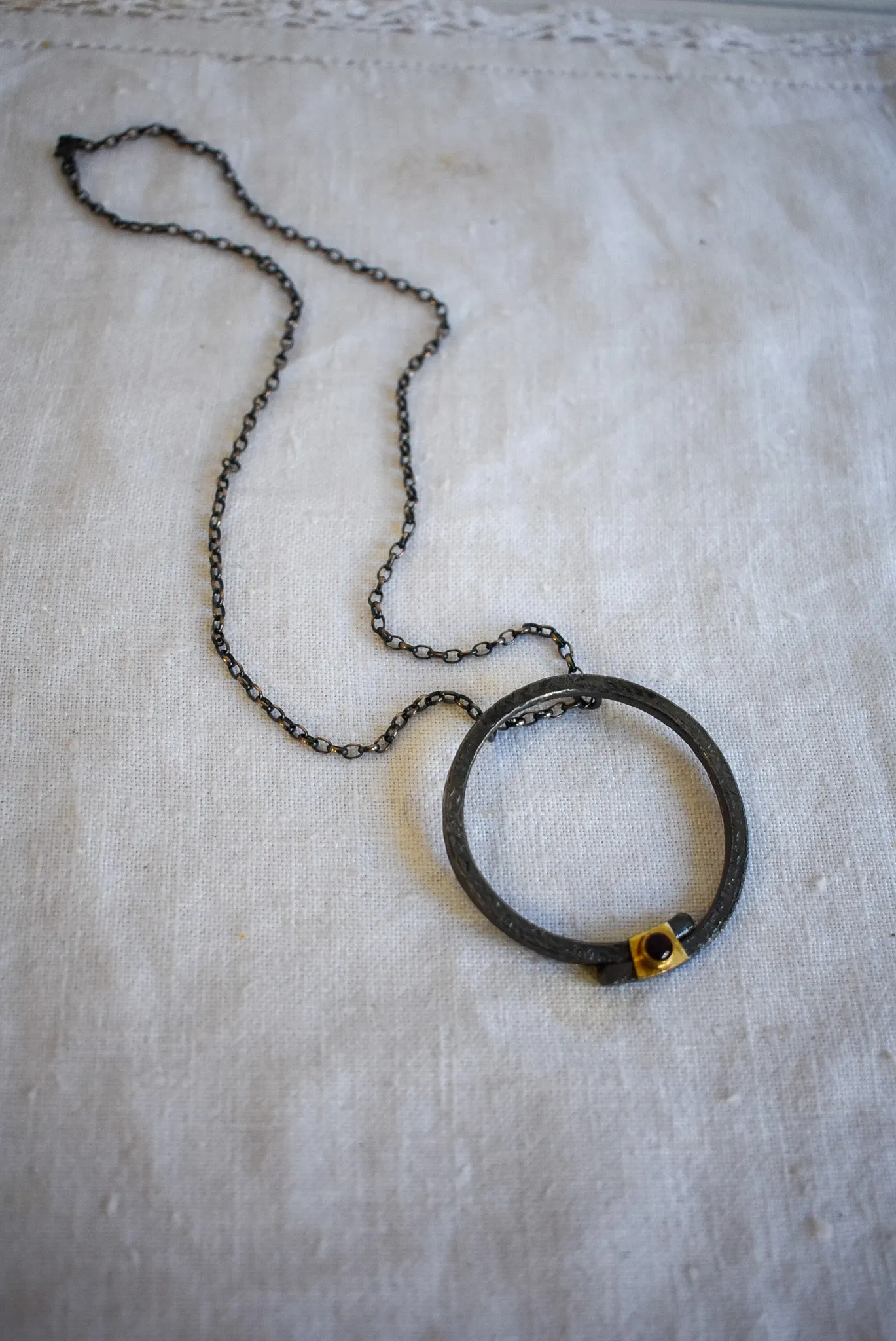 Bob Wyber Silver   22ct Gold set ruby circle necklace