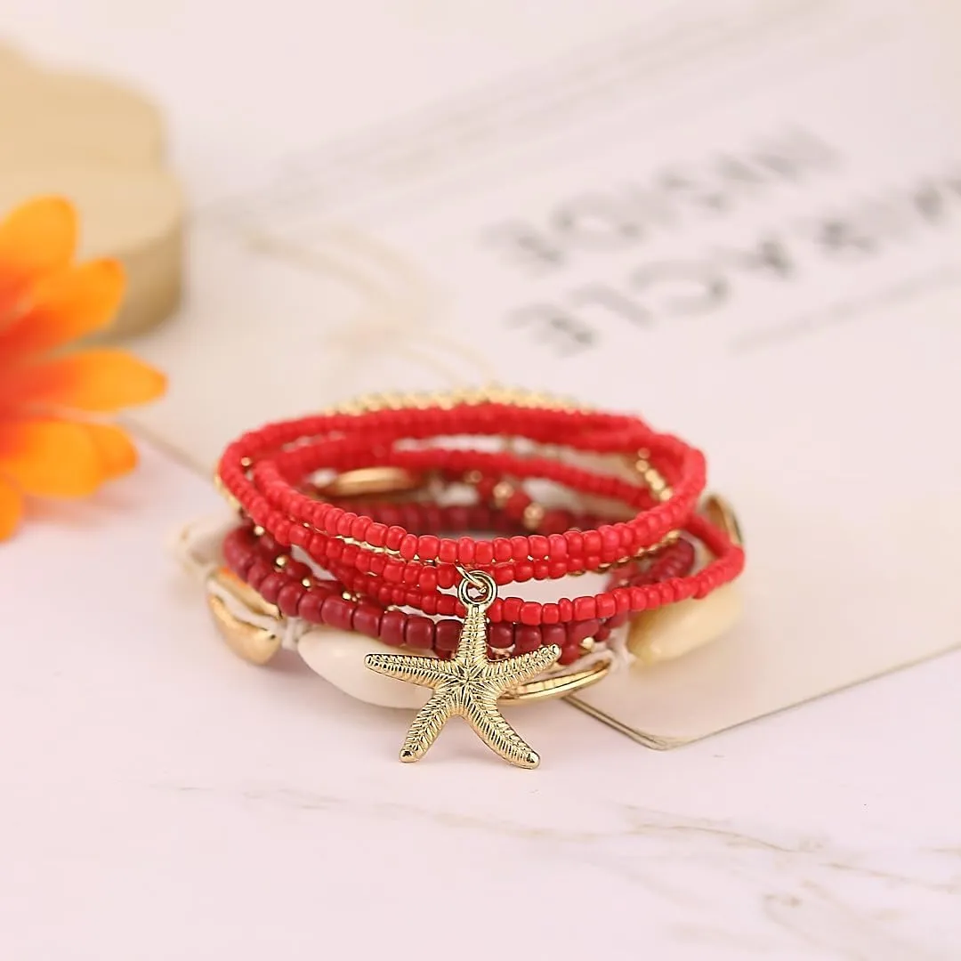 Bohemian Starfish Bracelets for Women - Adjustable Stackable Beach Bracelets, Handmade Stretchy Beaded Summer Jewelry, Perfect for Surf & Waterproof Fun