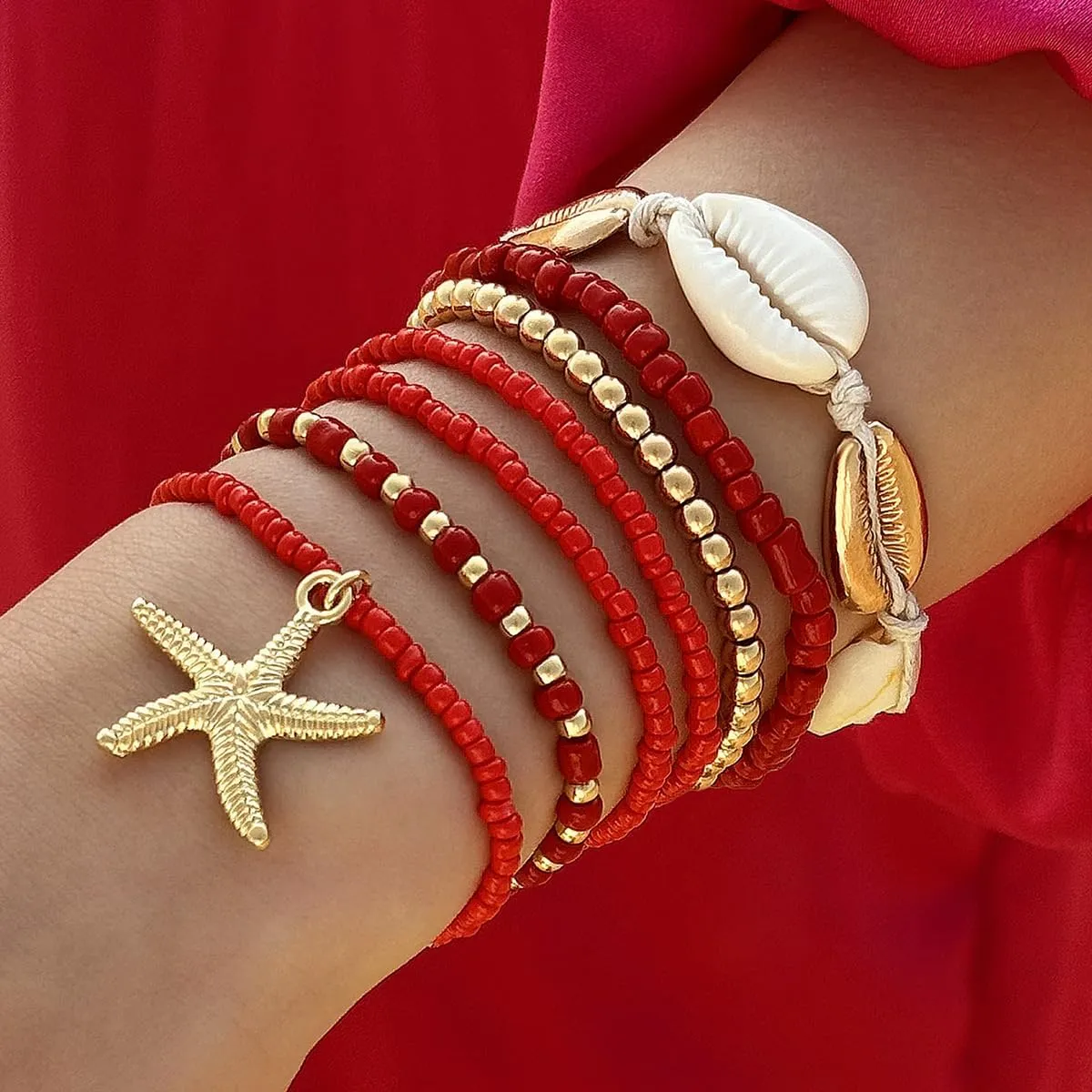 Bohemian Starfish Bracelets for Women - Adjustable Stackable Beach Bracelets, Handmade Stretchy Beaded Summer Jewelry, Perfect for Surf & Waterproof Fun