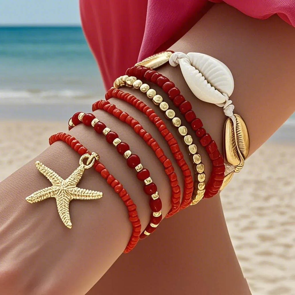 Bohemian Starfish Bracelets for Women - Adjustable Stackable Beach Bracelets, Handmade Stretchy Beaded Summer Jewelry, Perfect for Surf & Waterproof Fun