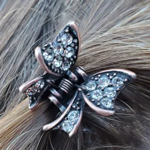 Bow Mini Rhinestone Hair Claw Ribbon Clip