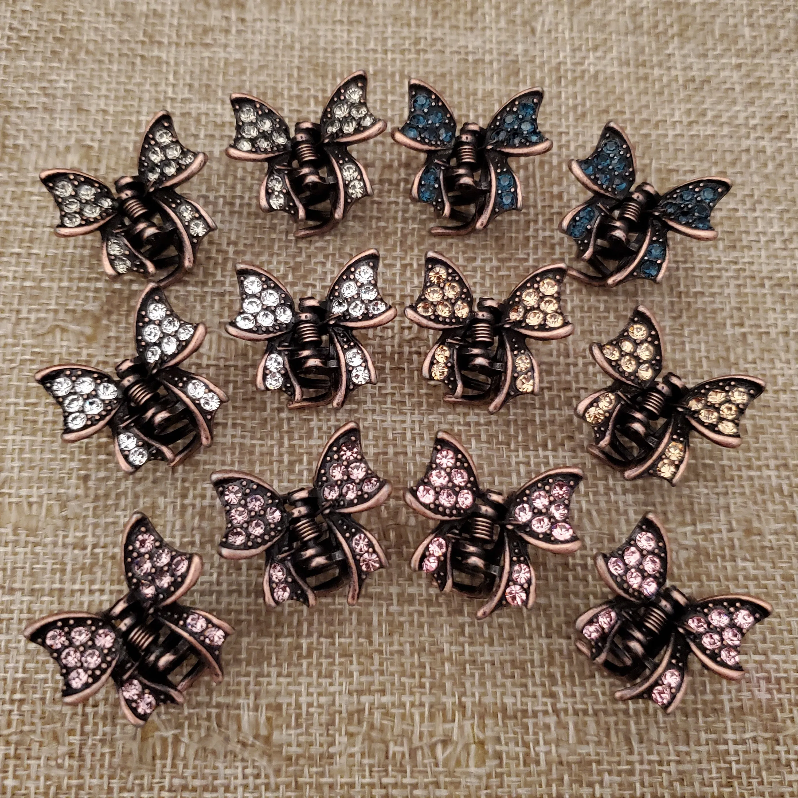 Bow Mini Rhinestone Hair Claw Ribbon Clip