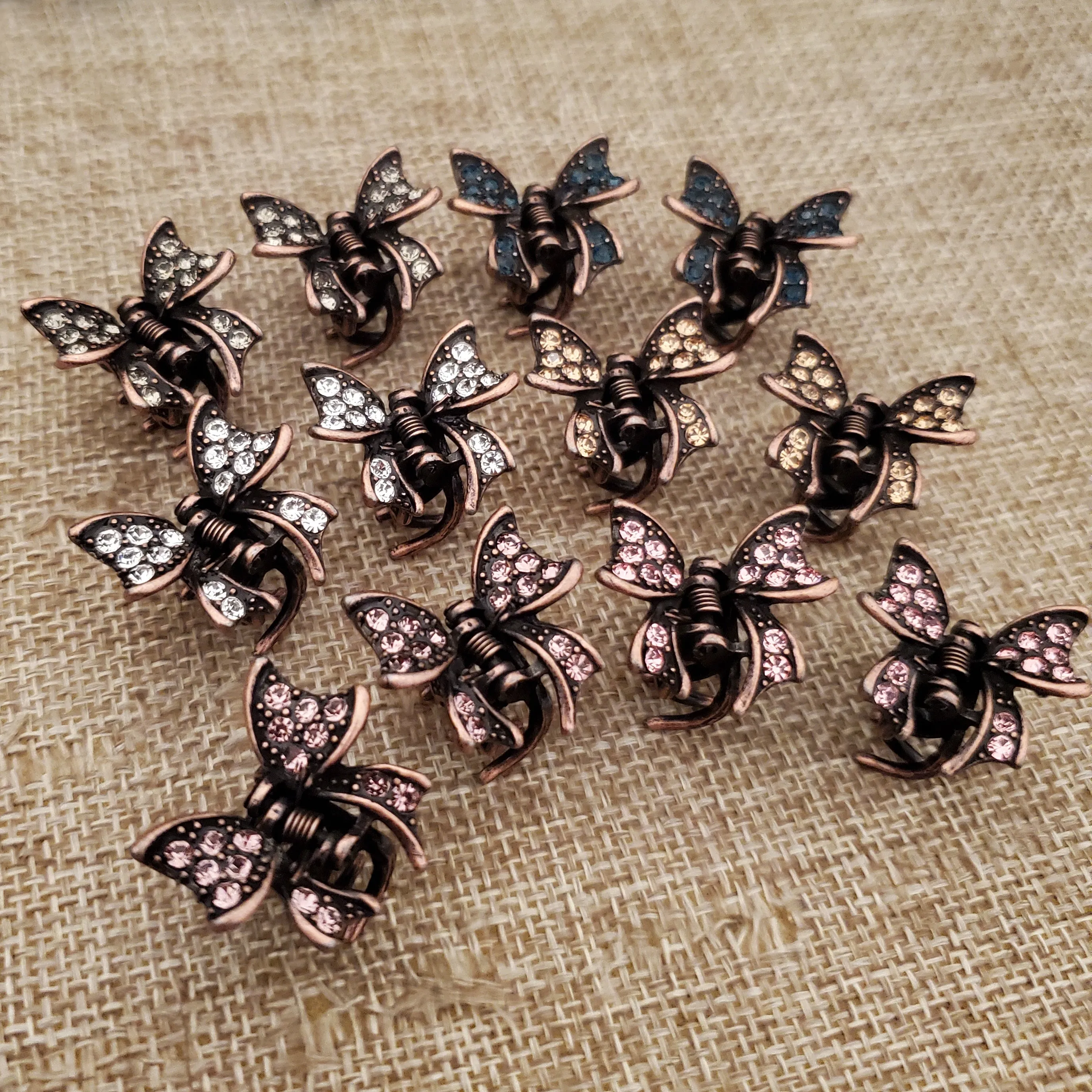 Bow Mini Rhinestone Hair Claw Ribbon Clip