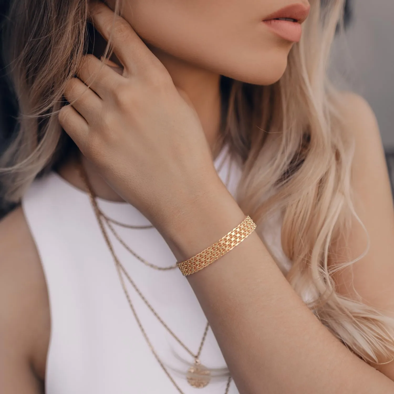 Bracelet 14K Gold Bracelets for Women Gold Bracelets for Women's Widen Chain Bracelet Jewelry Gift for Women 6.5/7/7.5/8/8.5in