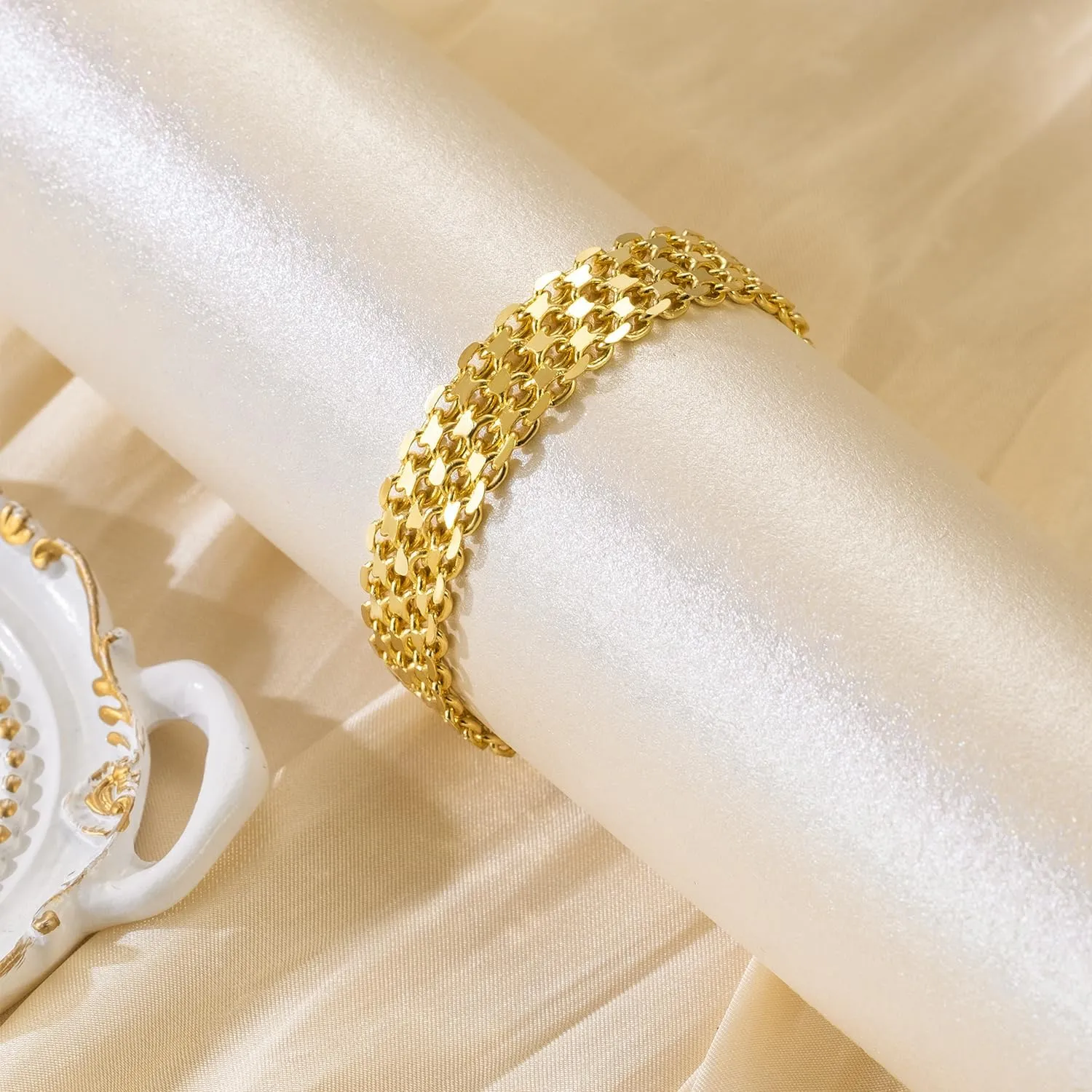 Bracelet 14K Gold Bracelets for Women Gold Bracelets for Women's Widen Chain Bracelet Jewelry Gift for Women 6.5/7/7.5/8/8.5in