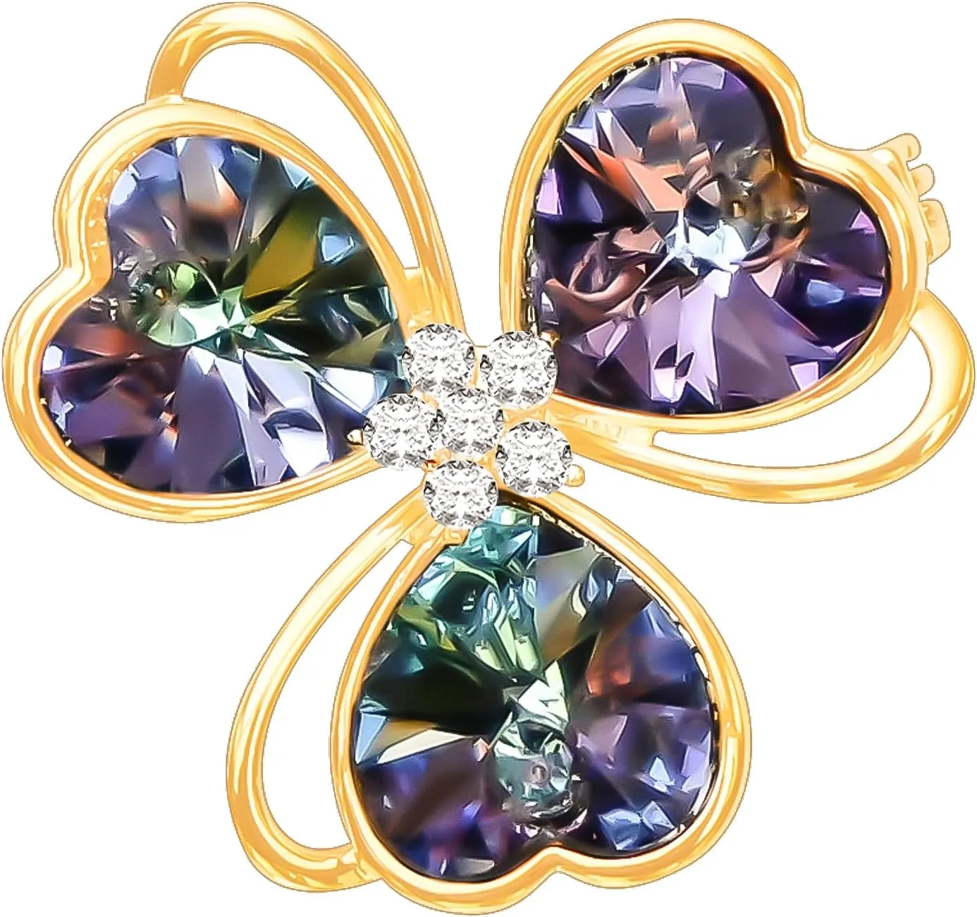 Brooches For Women,14k Gold Plated Copper,Crystal Brooch, Lucky GrassLove Brooch, Heart Brooches, Brooches Pin for Birthday, Christmas,Valentines, Wedding Parties, Anniversaries