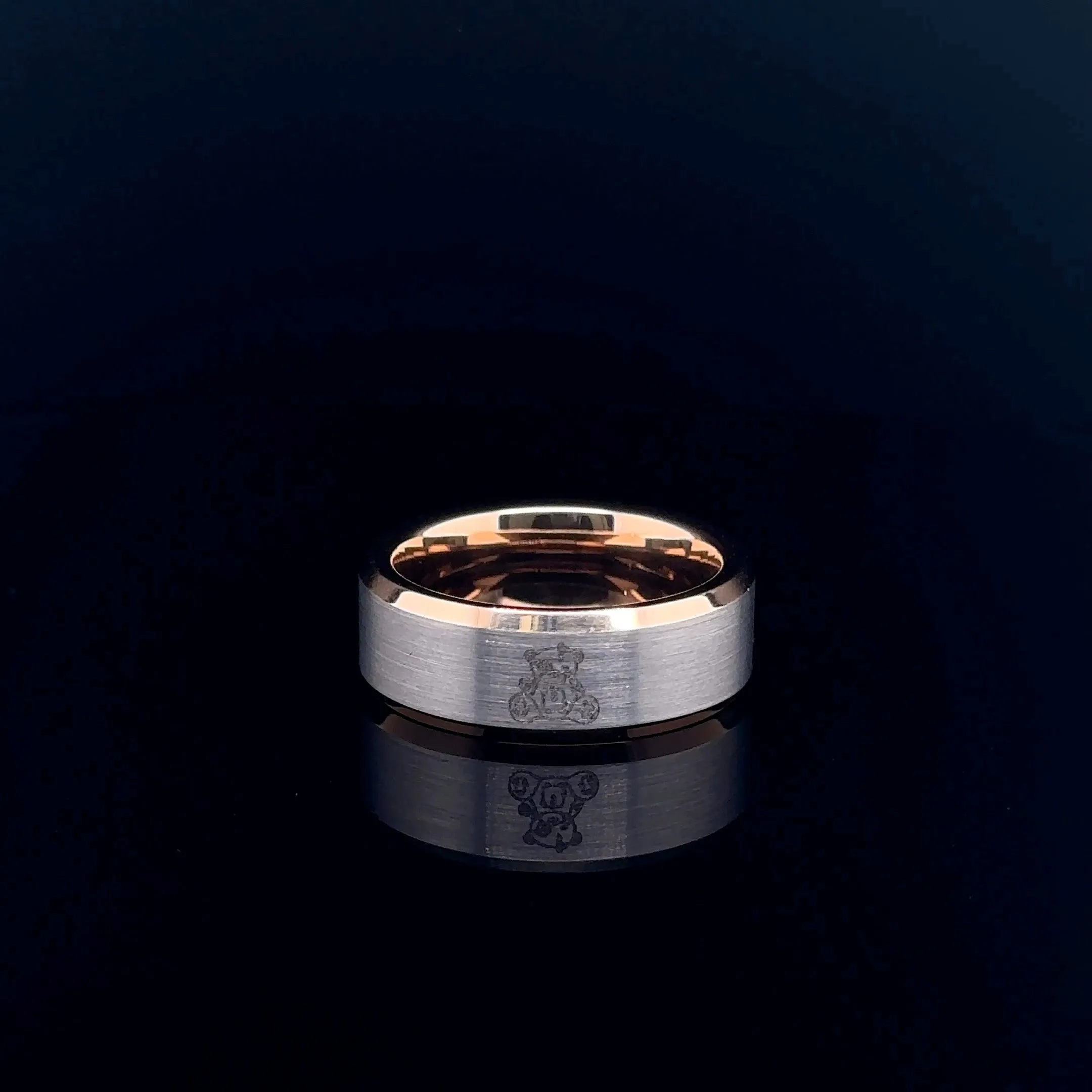 Brushed Silver Band Ring with Rose Gold Interior Handle With Care (8MM)