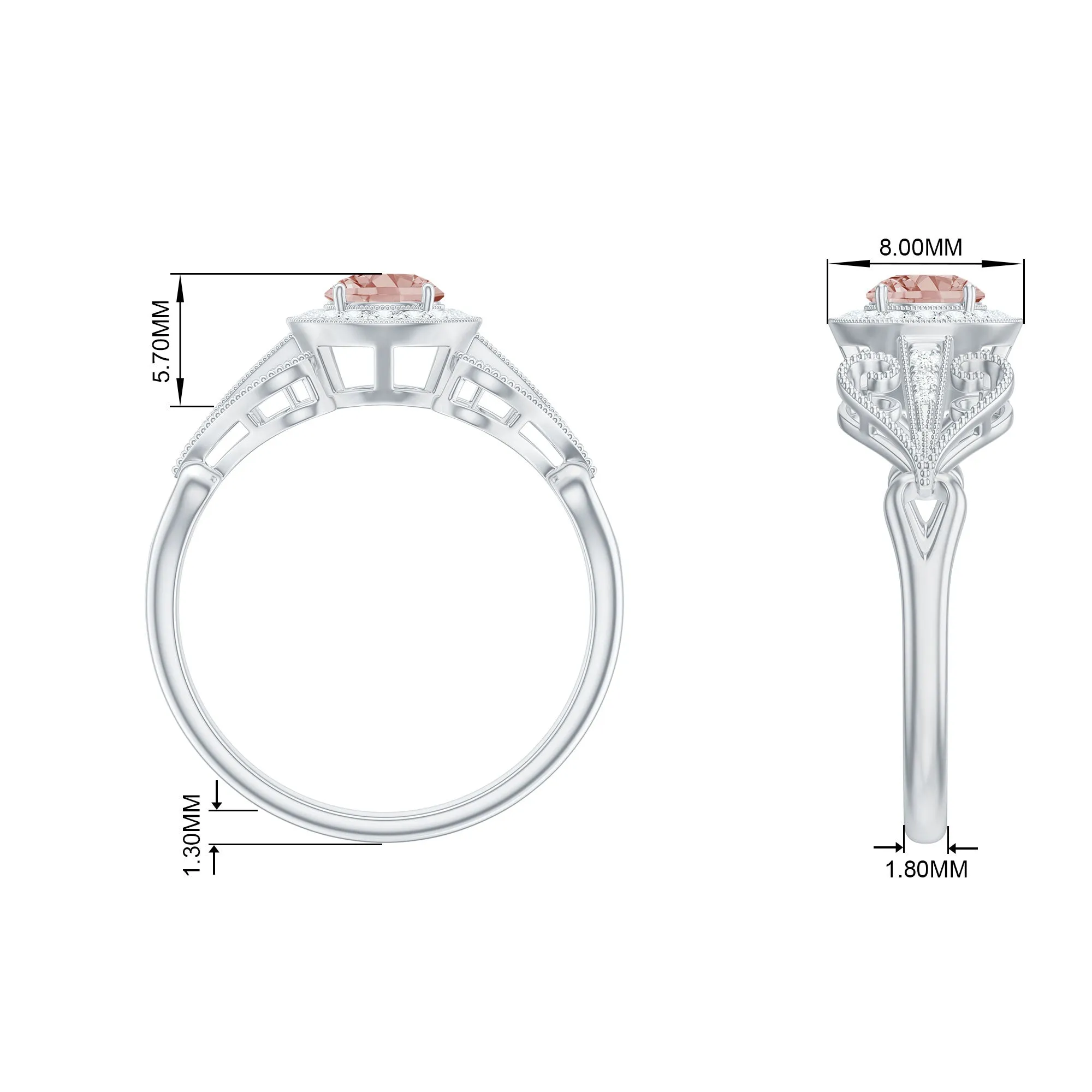 Certified Vintage Style Morganite Engagement Ring with Diamond