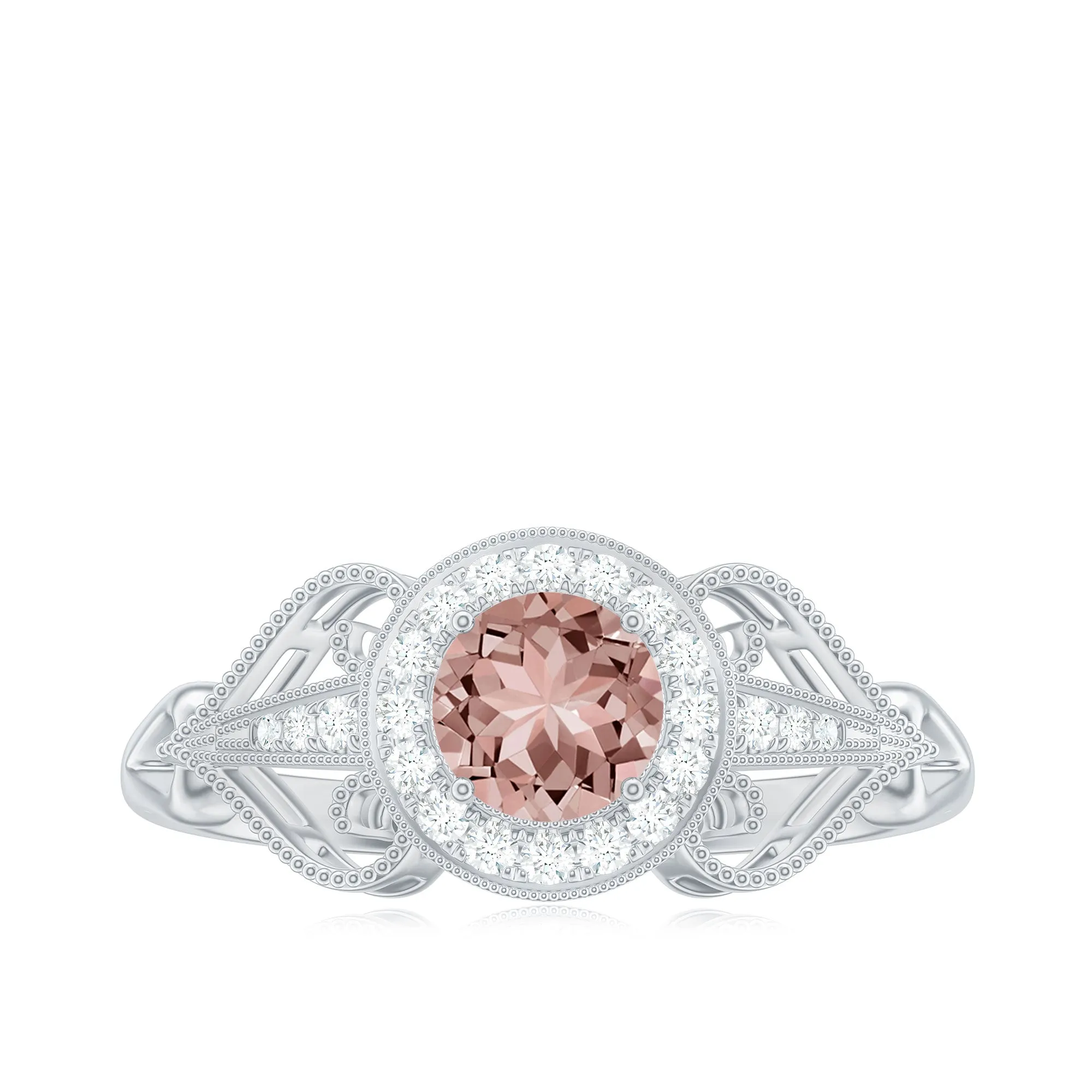 Certified Vintage Style Morganite Engagement Ring with Diamond