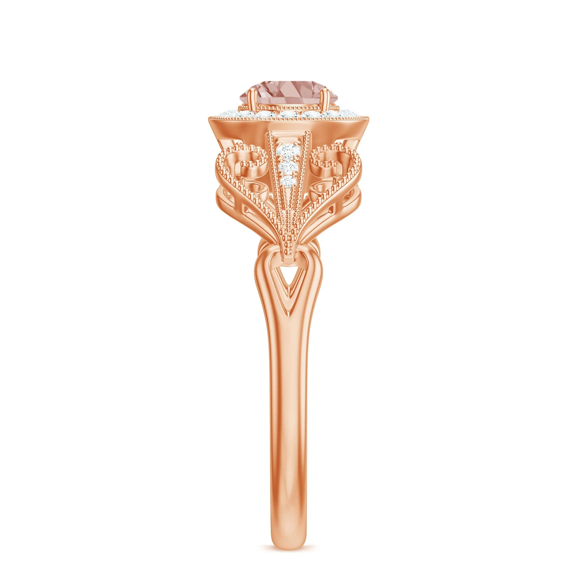 Certified Vintage Style Morganite Engagement Ring with Diamond