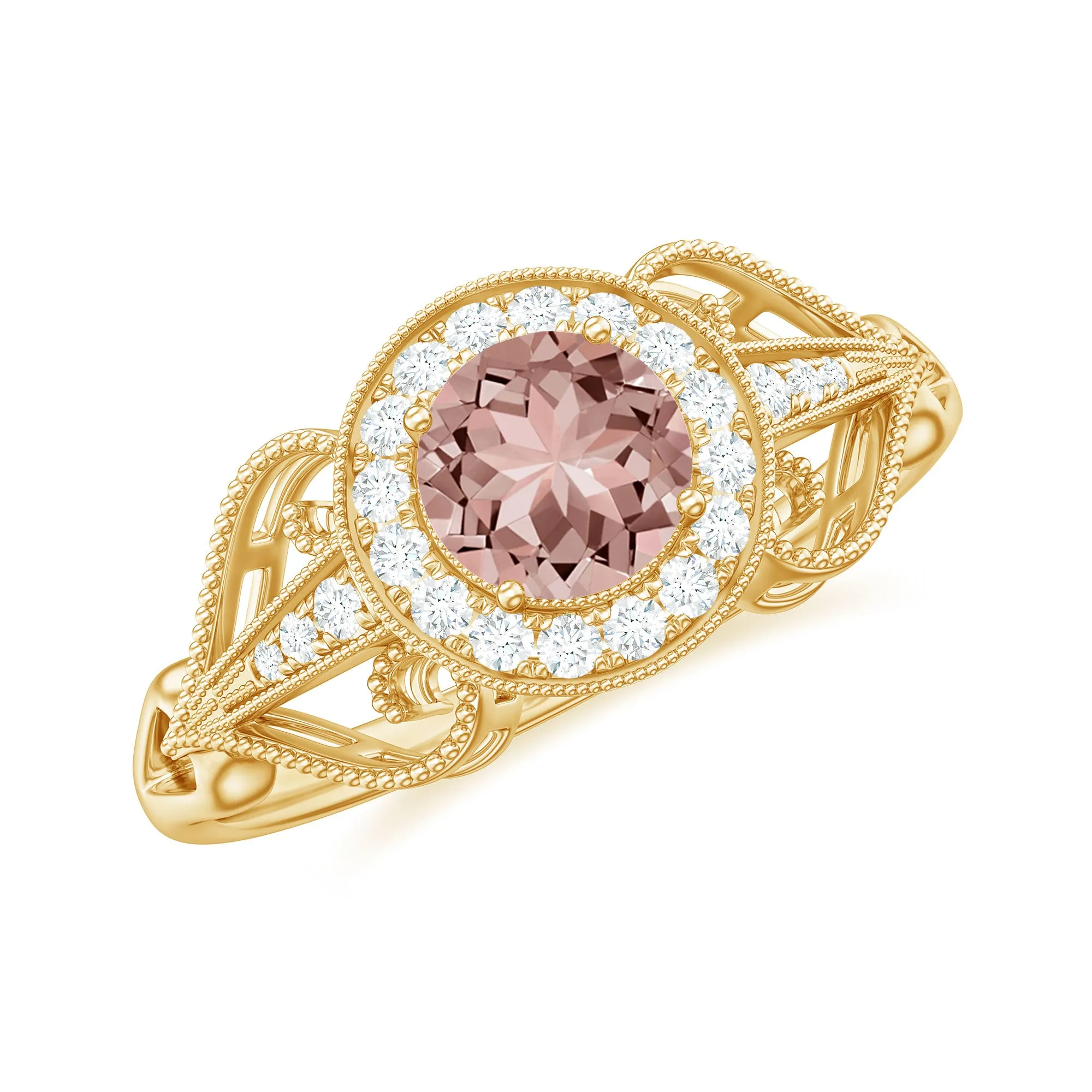 Certified Vintage Style Morganite Engagement Ring with Diamond