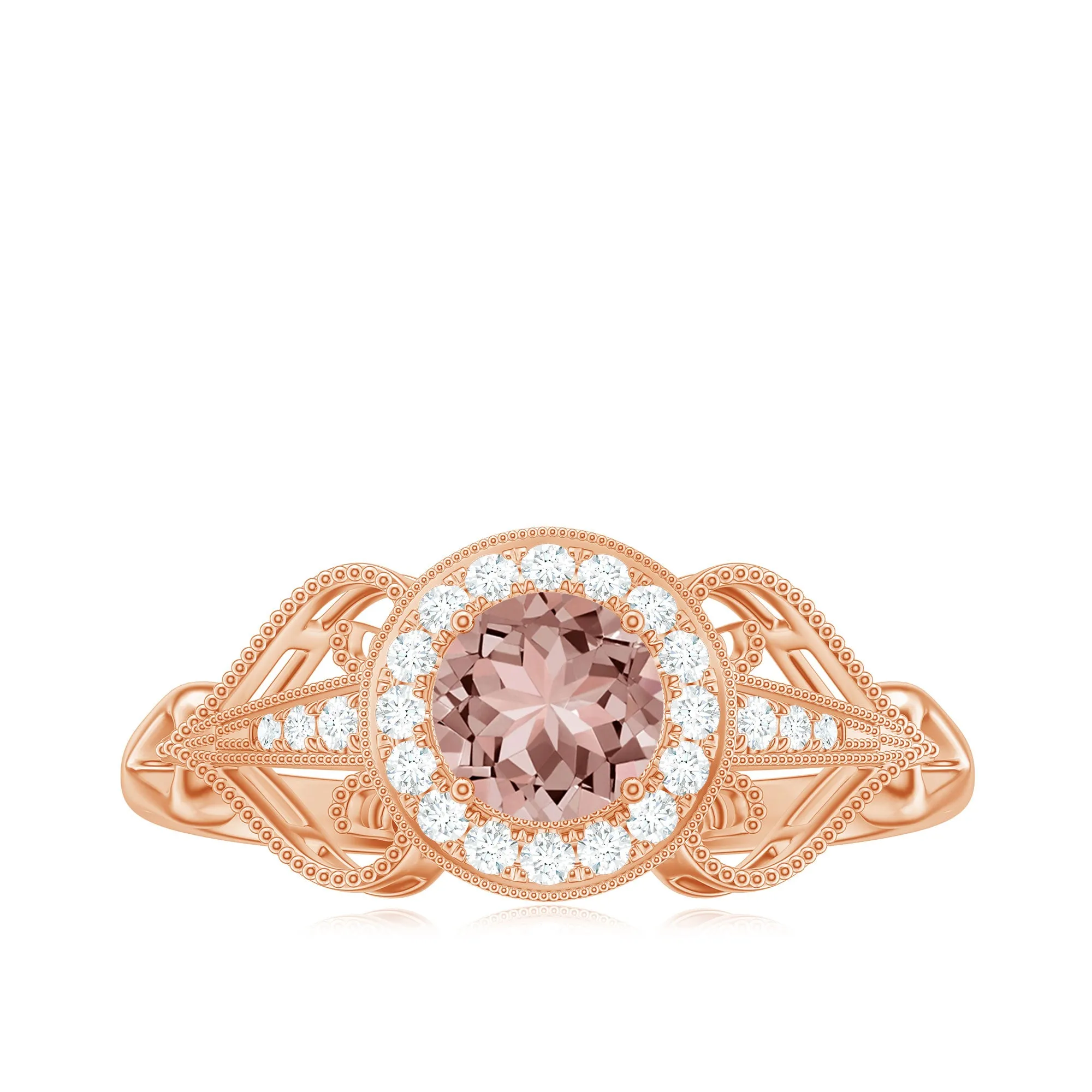 Certified Vintage Style Morganite Engagement Ring with Diamond