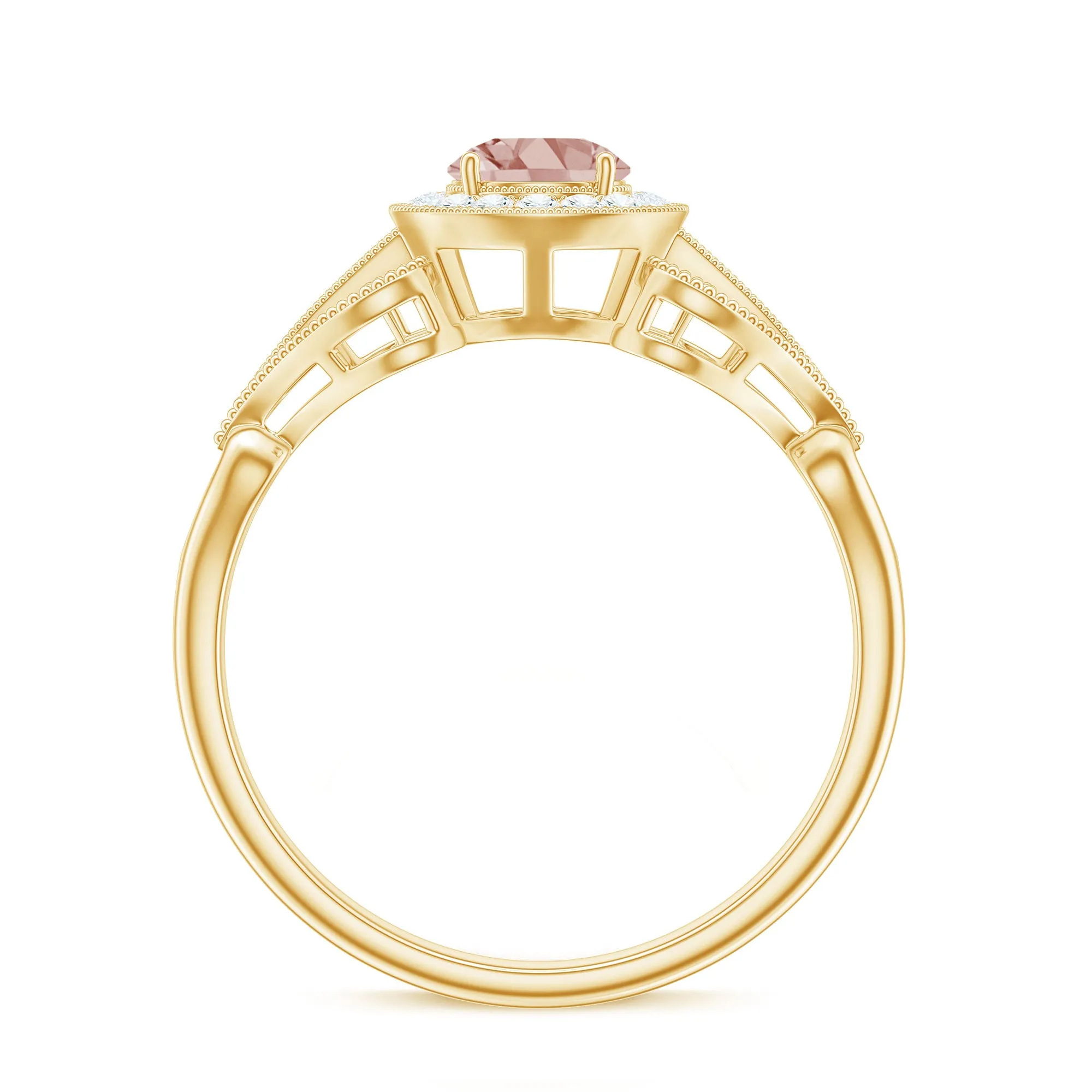 Certified Vintage Style Morganite Engagement Ring with Diamond