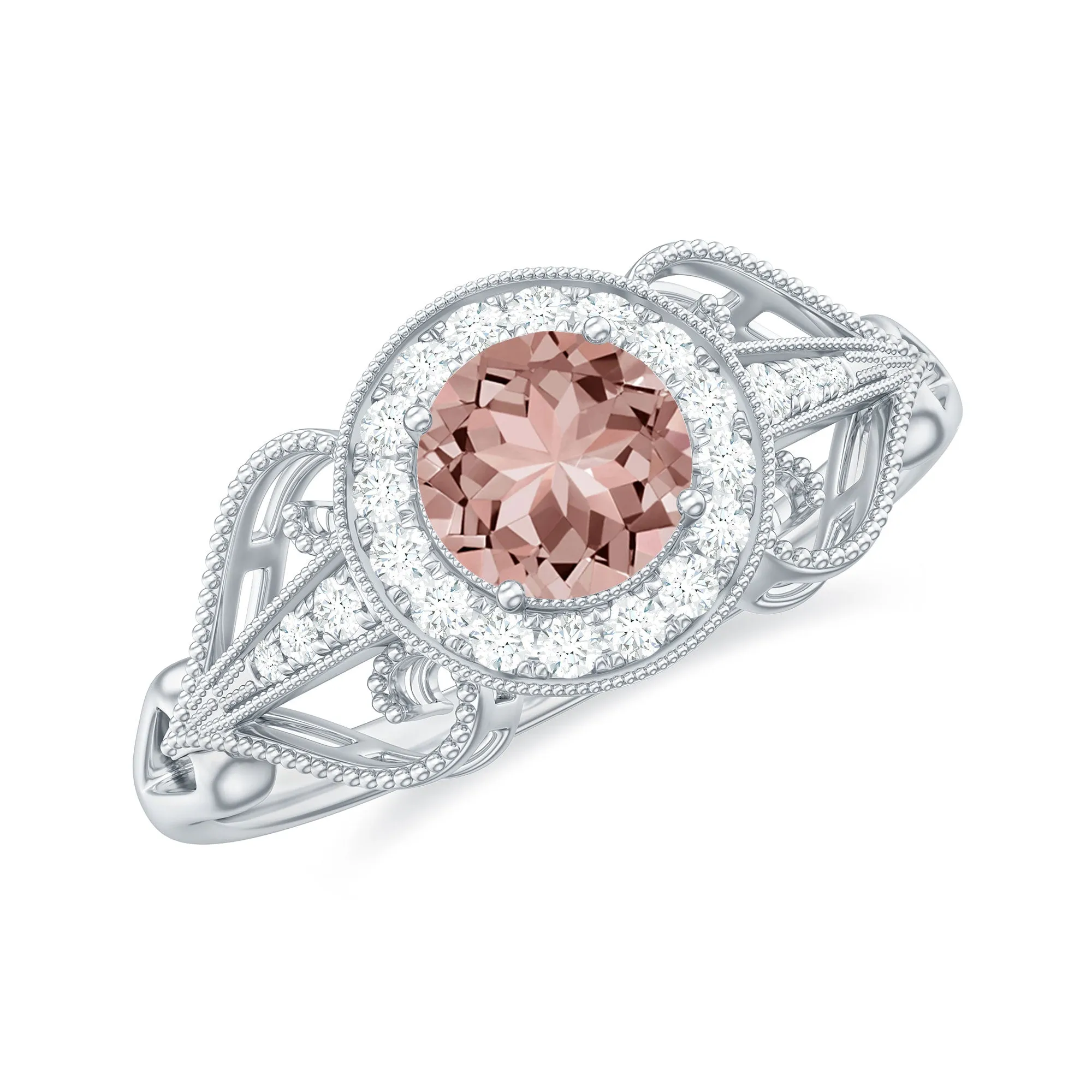 Certified Vintage Style Morganite Engagement Ring with Diamond