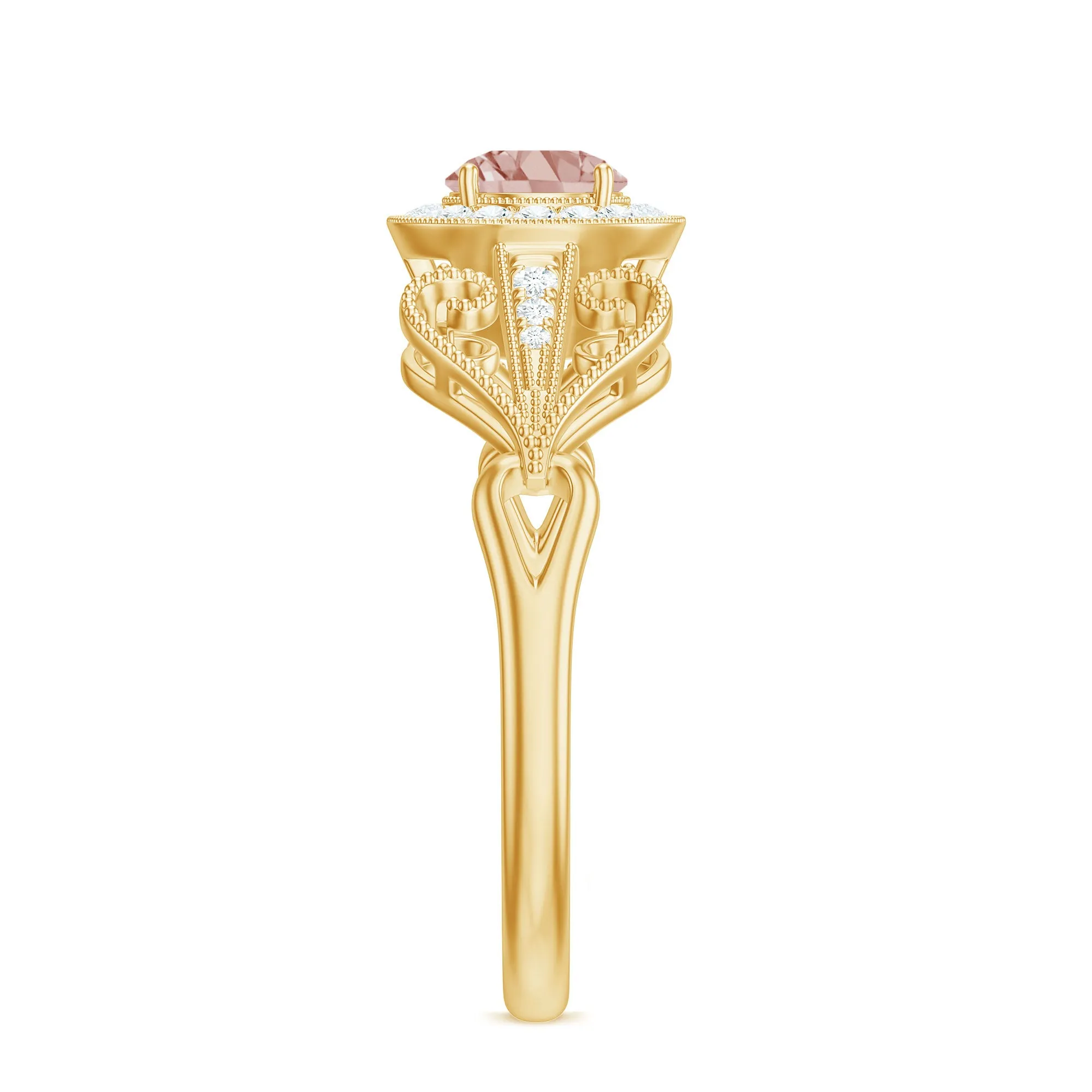 Certified Vintage Style Morganite Engagement Ring with Diamond