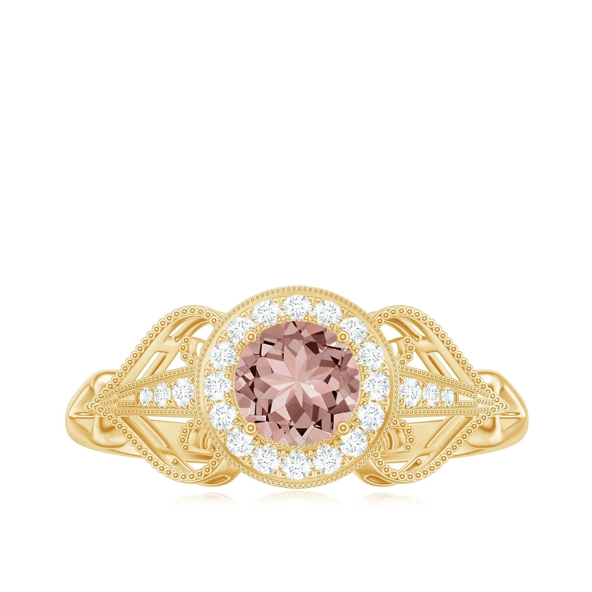 Certified Vintage Style Morganite Engagement Ring with Diamond