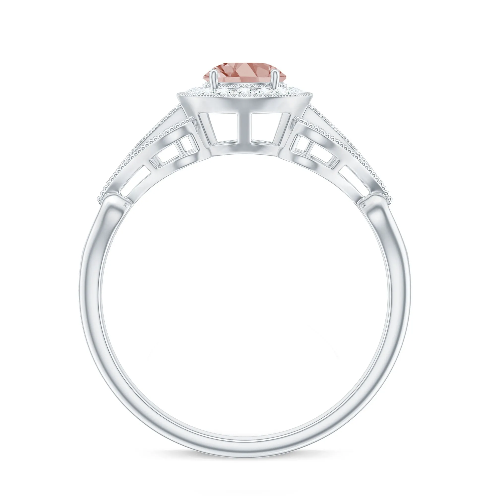 Certified Vintage Style Morganite Engagement Ring with Diamond