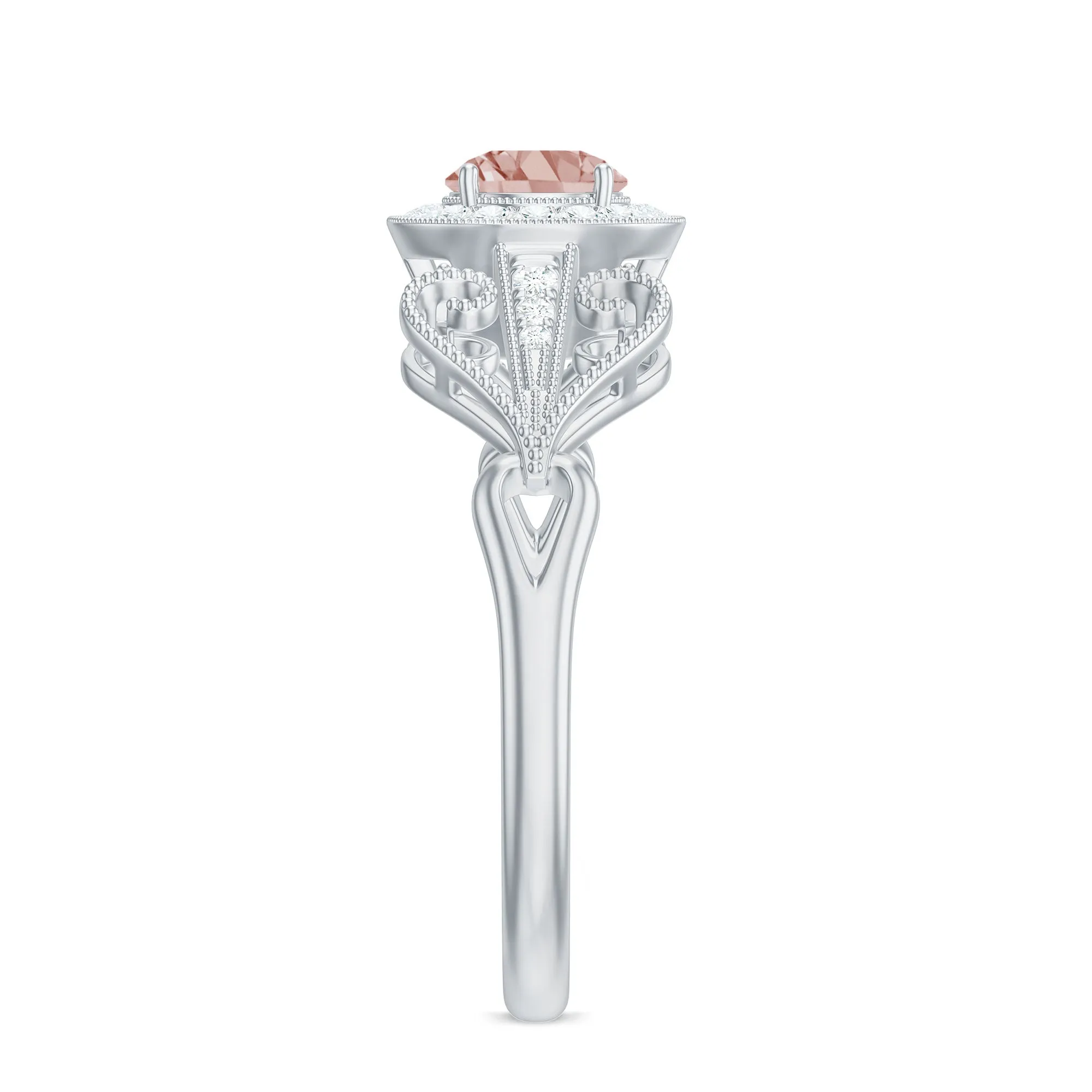 Certified Vintage Style Morganite Engagement Ring with Diamond
