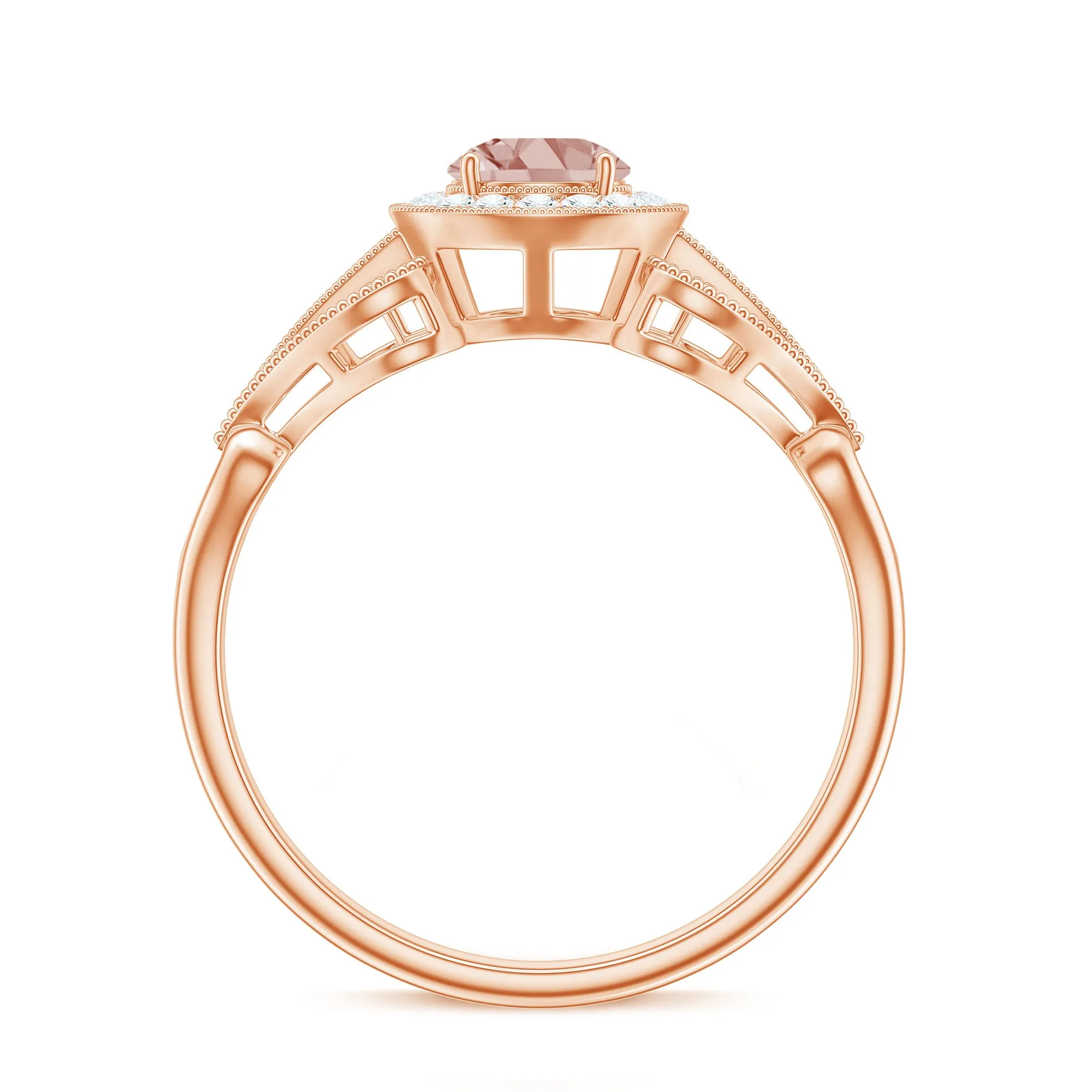 Certified Vintage Style Morganite Engagement Ring with Diamond