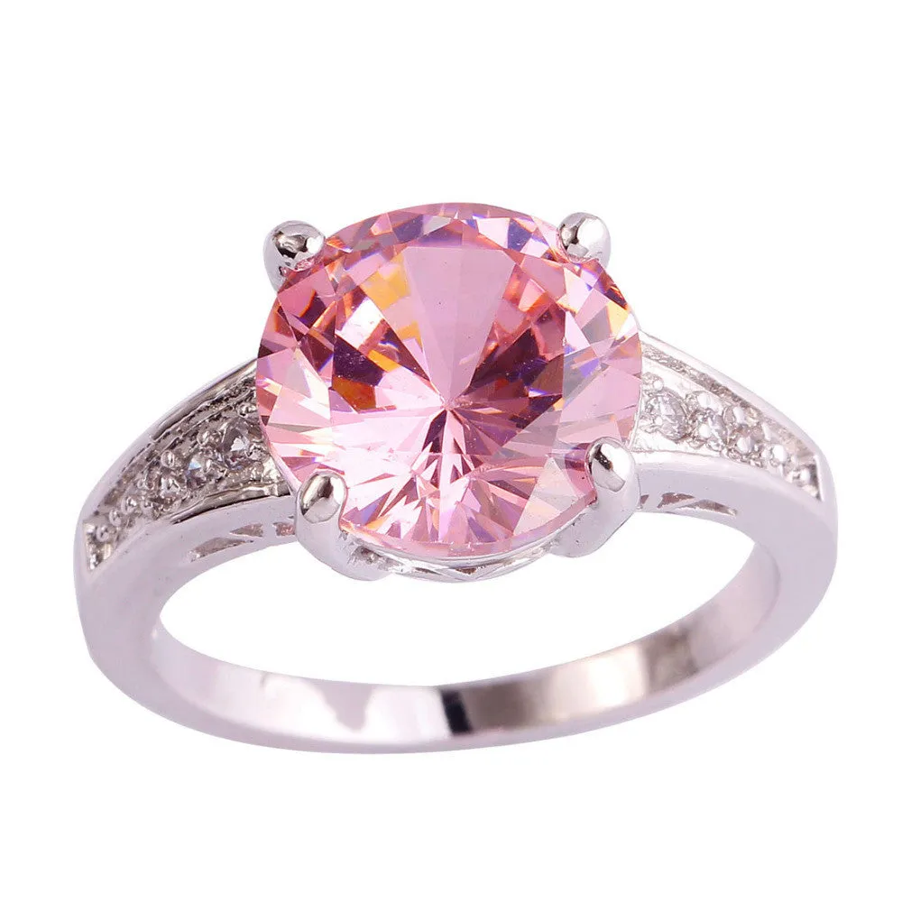 Charm Fancy Shinning Round Pink & White Sapphire 925 Silver Ring