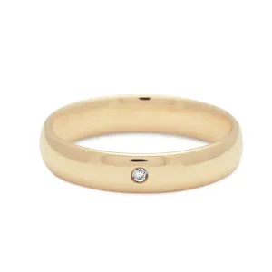 Classic Half Round Band with Diamond Accent - 14k Gold & White Diamond, Comfort Fit, 4mm
