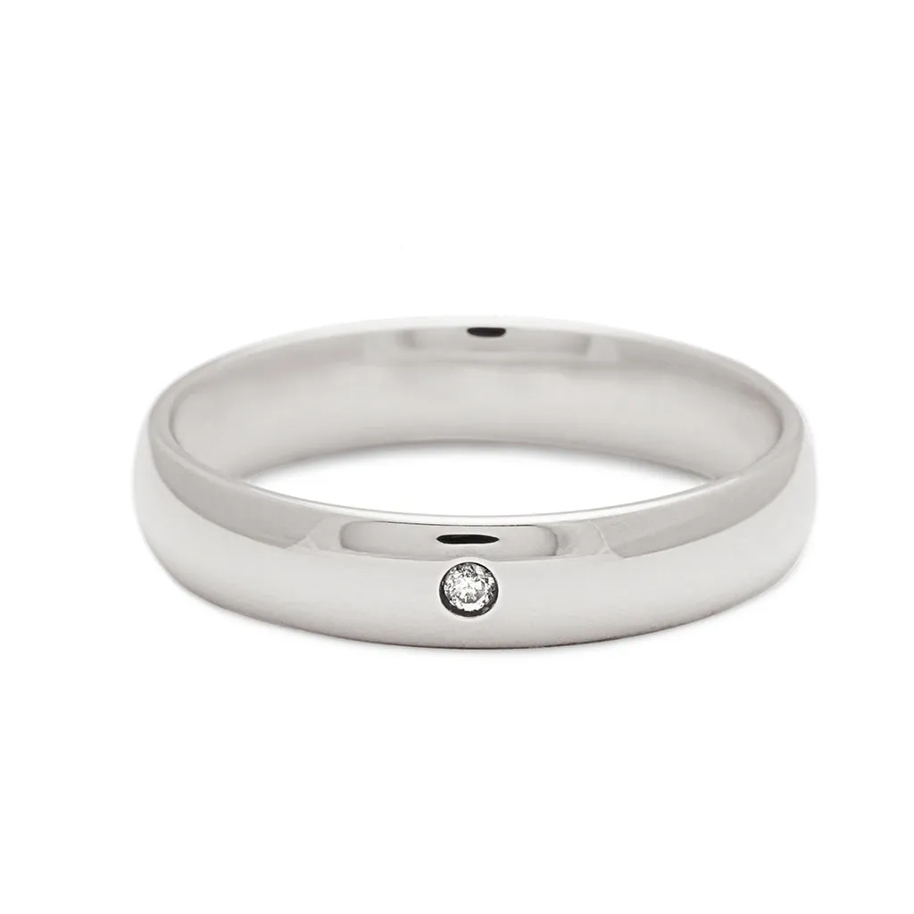 Classic Half Round Band with Diamond Accent - 14k Gold & White Diamond, Comfort Fit, 4mm