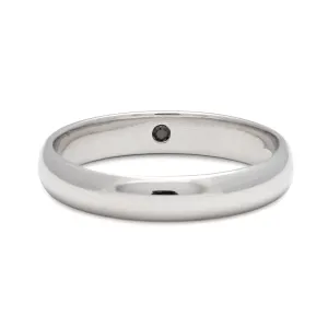 Classic Half Round Band with Hidden Diamond - Platinum & Black Diamond, 4mm