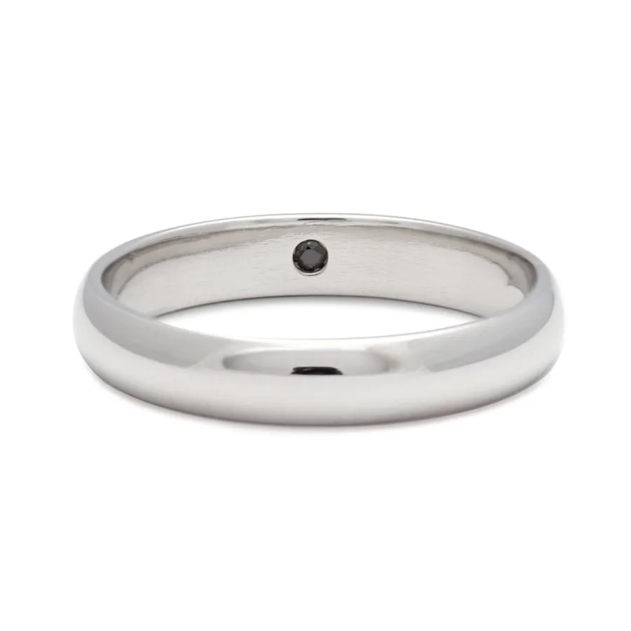 Classic Half Round Band with Hidden Diamond - Platinum & Black Diamond, 4mm
