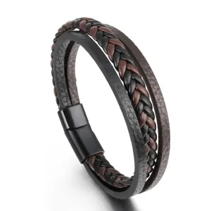 Classic Multilayer Braided Genuine Leather Bracelet (Brown)
