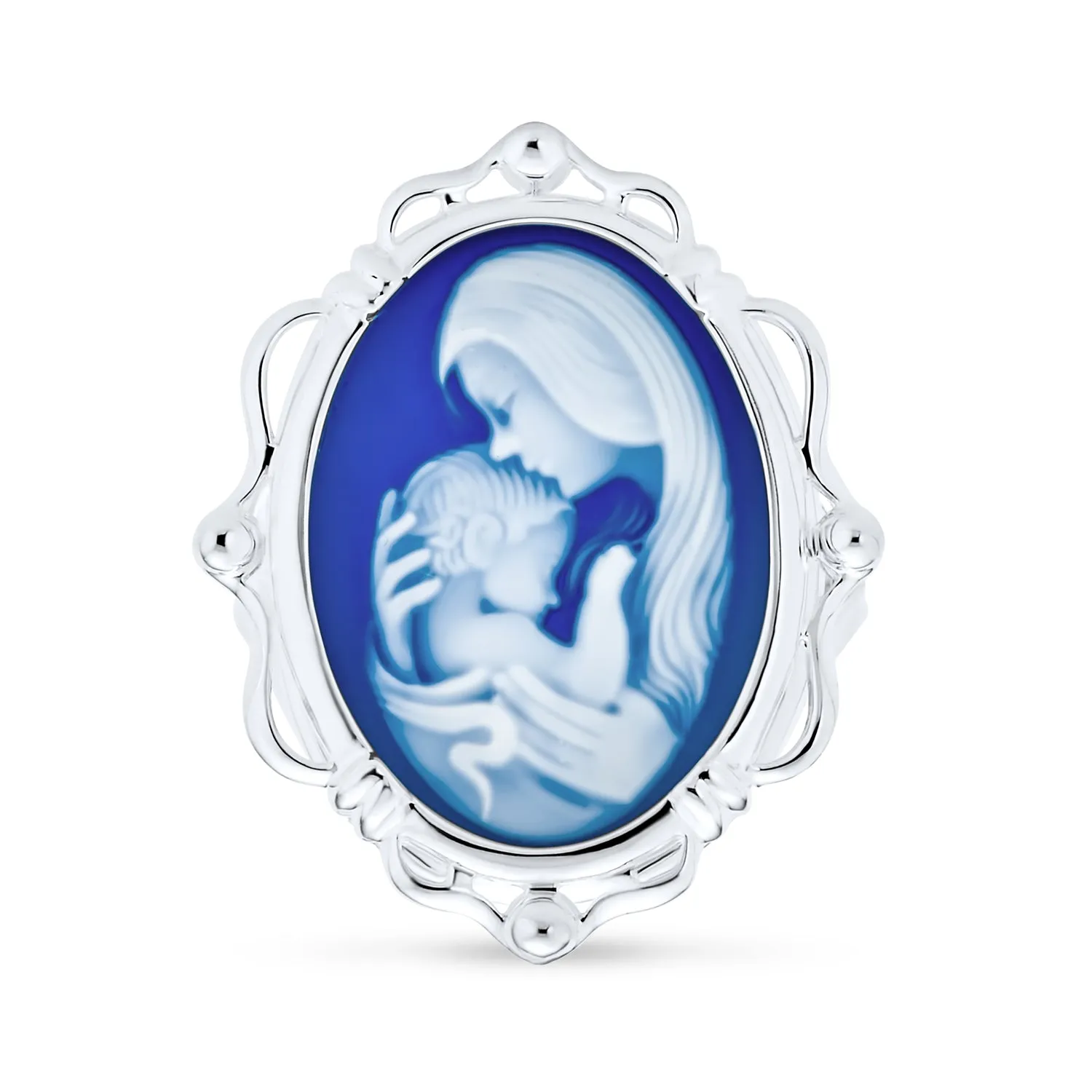 Classic Vintage Style Blue White Cameo Silver Ring for Mom - Victorian Lady Design