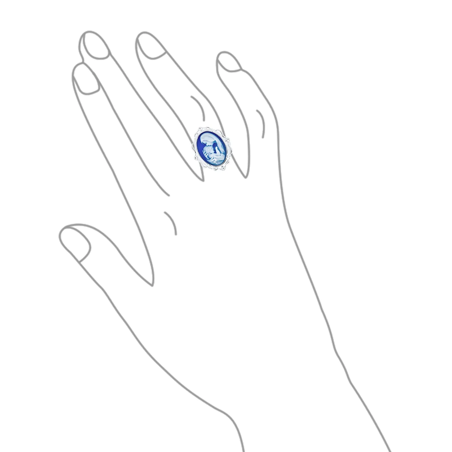 Classic Vintage Style Blue White Cameo Silver Ring for Mom - Victorian Lady Design