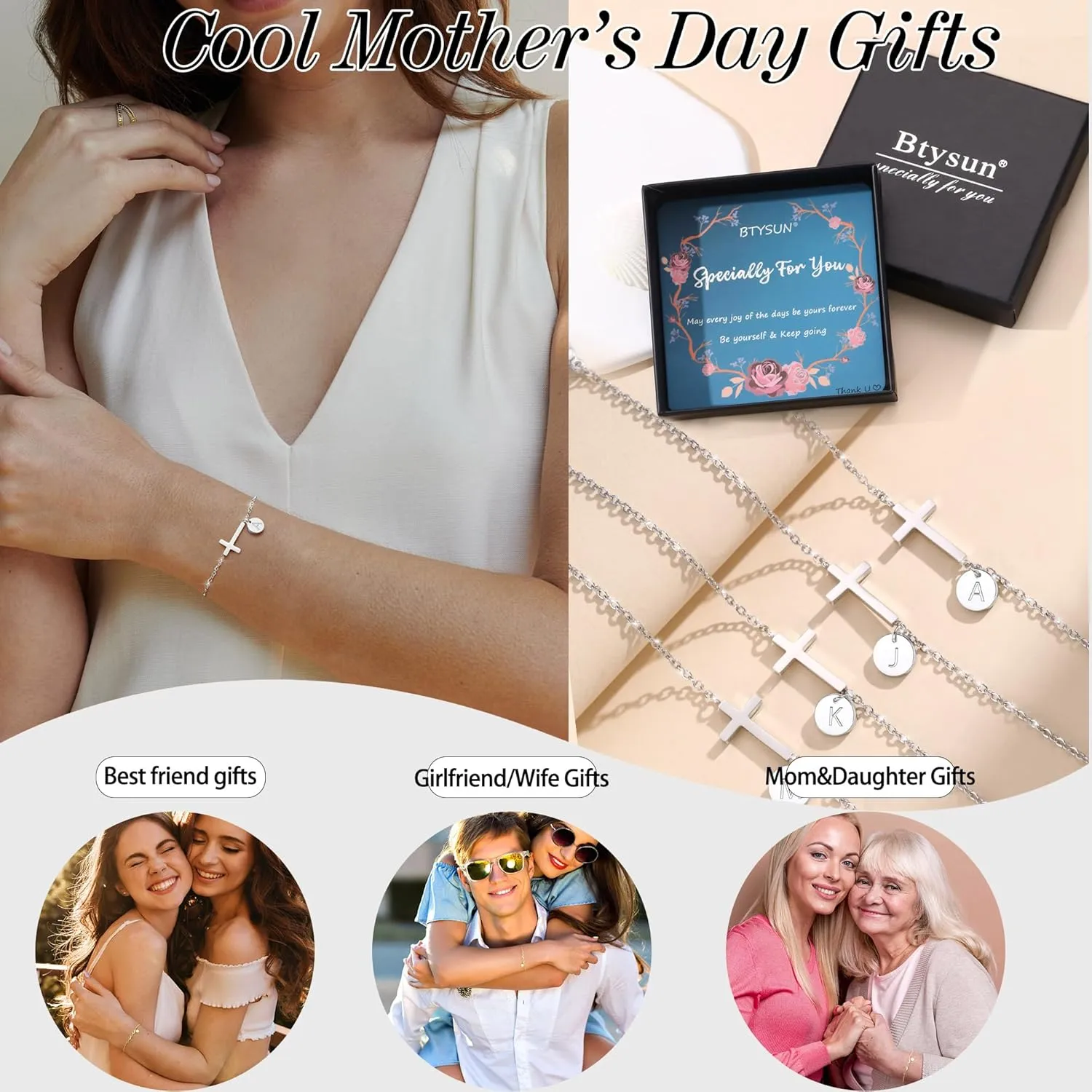 Cross Bracelet for Women, Easter Basket Stuffers for Teens Gold Initial Bracelets for Teen Christian Gifts for Women Dainty Religious Baptism Religious Confirmation Communion Faith Jewelry