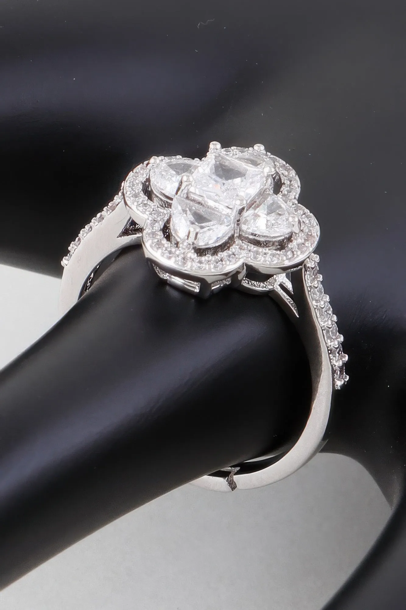 Cubic Jeweled Clover Ring